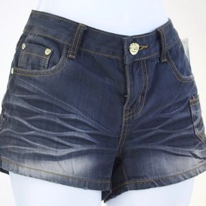 black denim bleached acid washed shorts